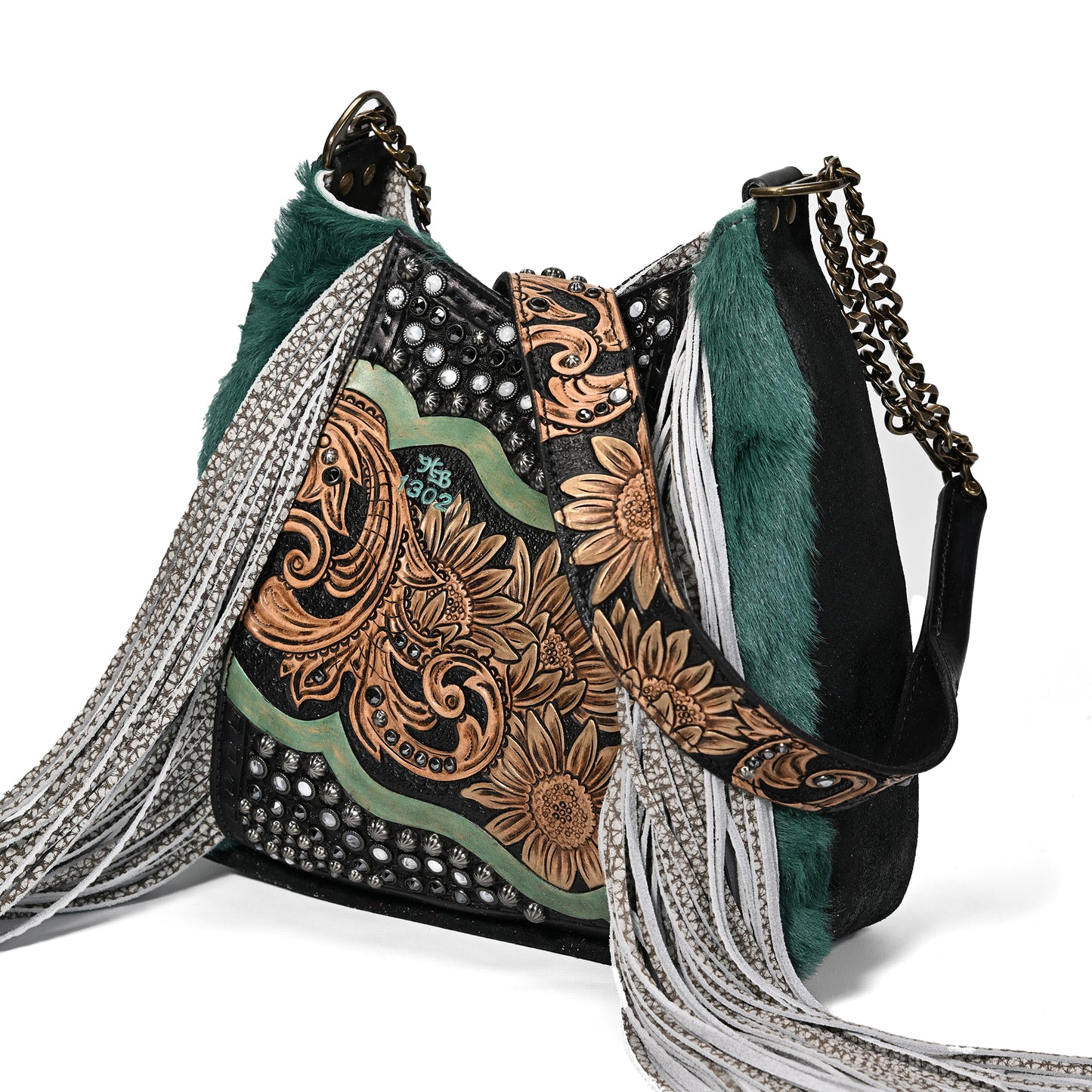 
                  
                    Embellished Heritage Brand lyrik bag #1302 with floral patterns and chain strap.
                  
                