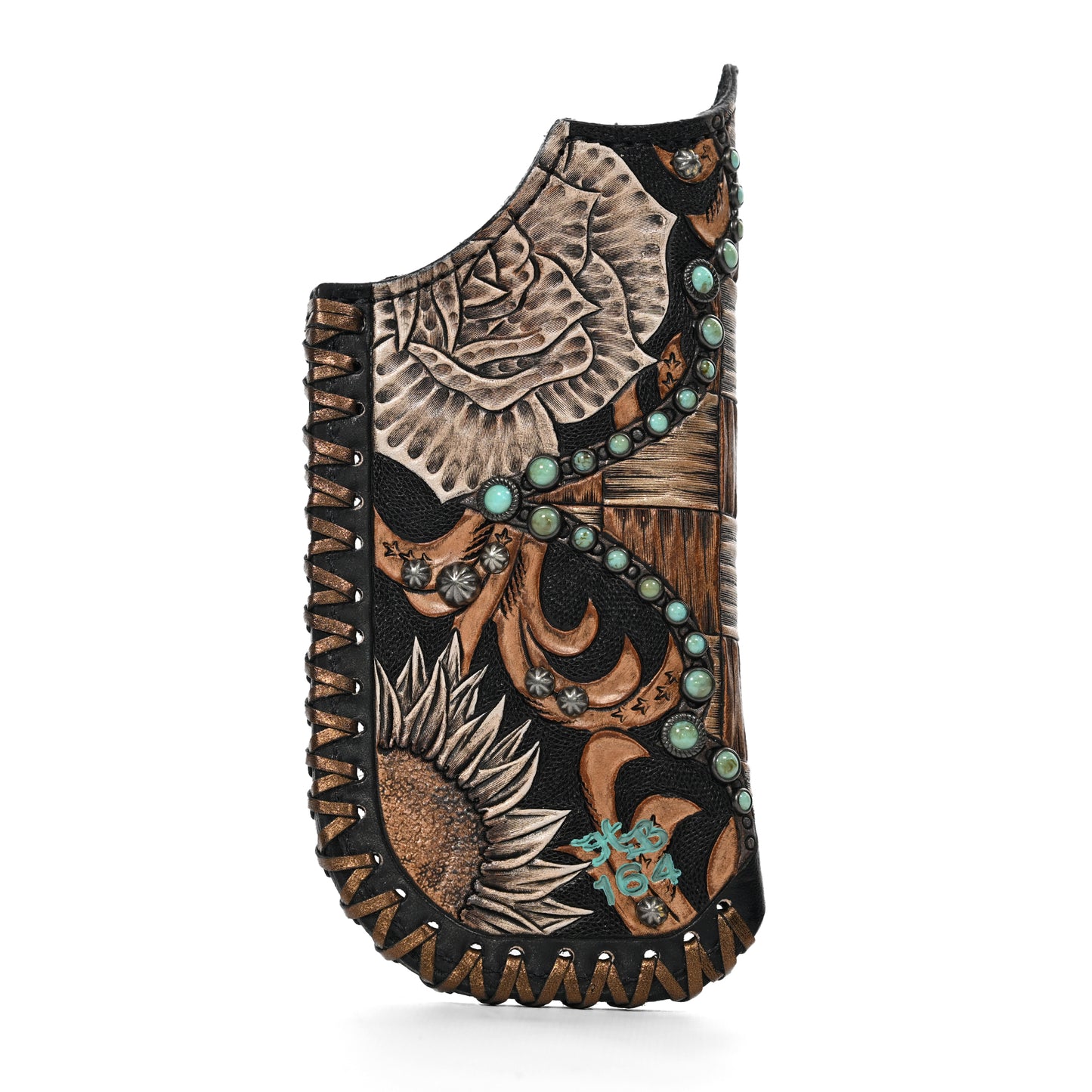 Embellished leather glasses case with turquoise accents and western-style motifs from Heritage Brand's Shayde Case #164.