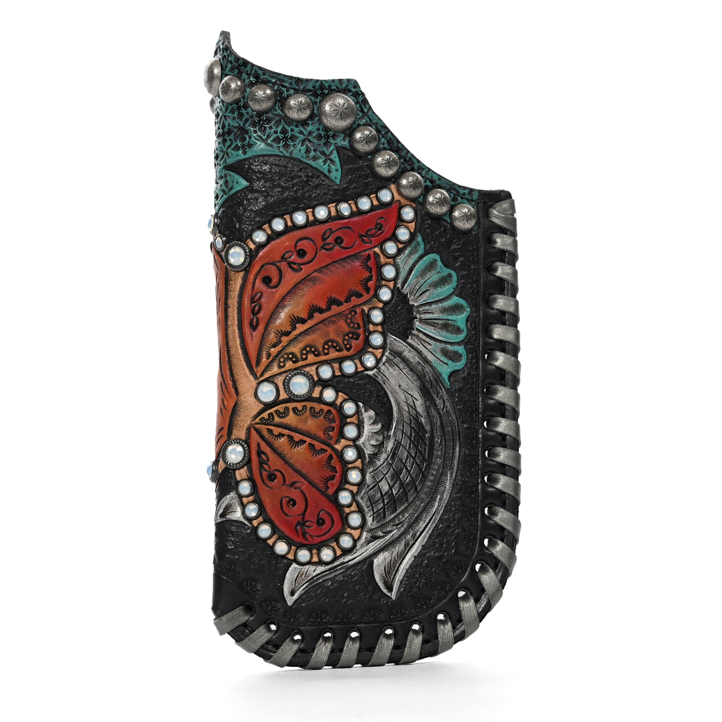 Decorative shayde case #158 holster with ornate patterns and metallic stud accents by Heritage Brand.